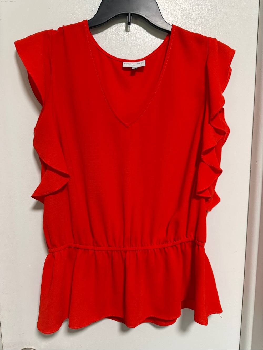 Waverly grey Red Ruffle Cap-Sleeve Peplum Top
